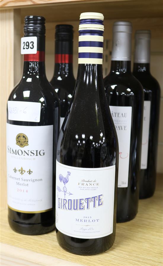 Three bottles Simonsig Cabernet Sauvignon / Merlot 2014, two bottles Chateau La Grave Minervois 2013 and one bottle La Girouette Merlot